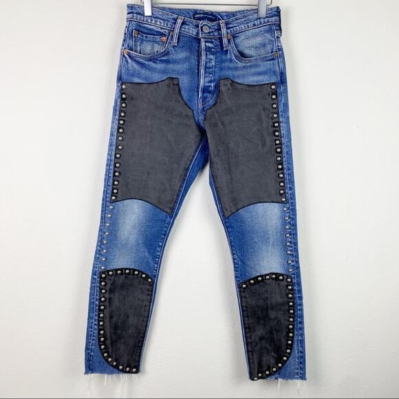 Levi's Made and Crafted Leather Embellished 501 Skinny Jeans - Picture 1 of 7
